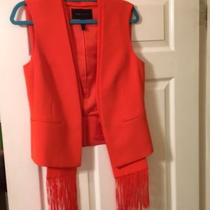 BCBG vest with detachable fringed scarf